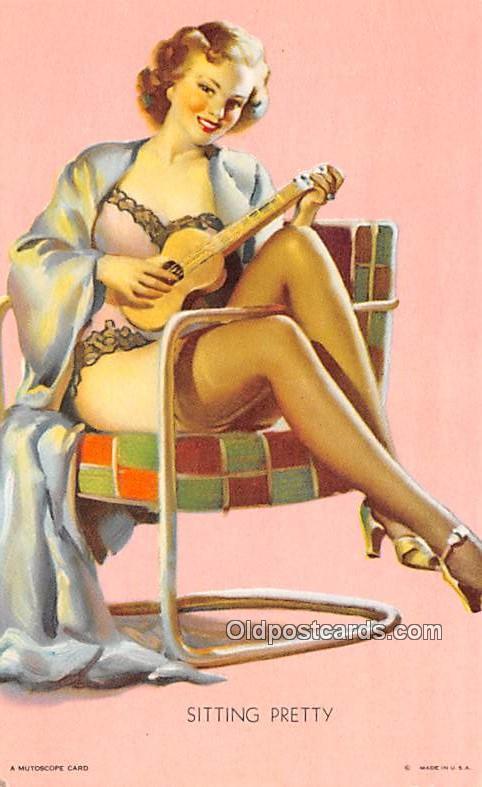 Sitting Pretty 1945 Mutoscope Artist Pin Up Girl Non Postcard Backing Unused Topics Pin Ups