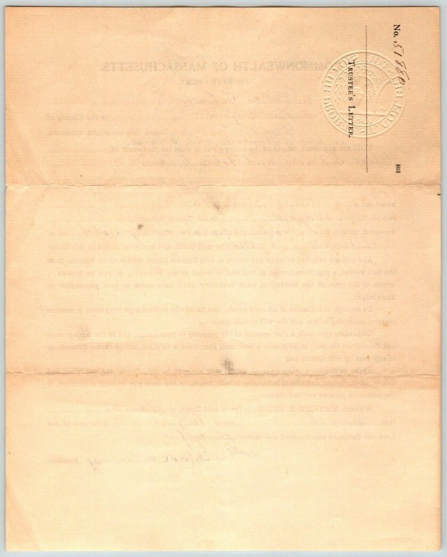 1924   New Bedford  Massachusetts  Probate Court Document   10 x 8