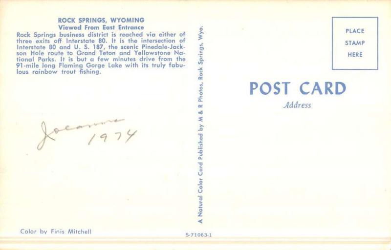 Rock Springs Wyoming Birdseye View Of City Vintage Postcard K50780