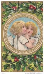 Cherubs in round frame, holly, glitter detail, 00-10s