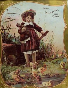 McLaughlin's XXXX Coffee Pond Adorable Girl With Doll Ducklings Swimming *K