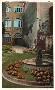 Vintage Postcard 1937 Courtyard Old French Quarters Flowers Palms New Orleans LA