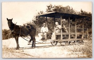 St Augustine FL Close: North Beach Horse-Drawn Trolley~Capo's Landing~RPPC 1910 