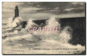 Postcard Old Treport Seine Inf la Jetee one day Tempete