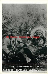 Native American Indians, RPPC, Drummers, Oak Ridge, Silver Lake, Wautoma, WI