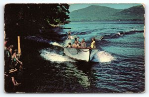 1950s LAKE MURRY OKLAHOMA SWIMMING BOATING WATERSKIING POSTCARD P3210