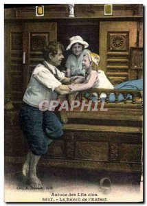 Old Postcard Folklore Beds Clos The awakening of the & # 39enfant