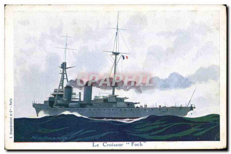 Old Postcard Illustrator Haffner Warship Foch cruiser