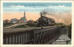 Sheboygan WI Railroad Bridge Train c1920 Postcard