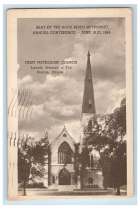 1950 First Methodist Church Lincoln Avenue At Fox Aurora Illinois IL Postcard