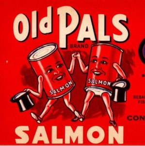 Old Pals Salmon Label Vintage Original Anthropomorphic Cans With Hats Legs Arms