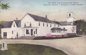 Post Office And Congregational Church Plymouth Vermont Handcolored Albertype