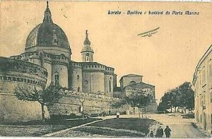 31613  CARTOLINA d'Epoca ANCONA provincia : LORETO - BASILICA con AEREO! 1932