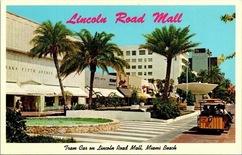 Lincoln Road Mall Tram Car Miami Beach FL Florida Postcard VTG UNP Unused 