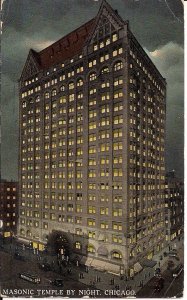 Chicago IL Masonic Temple, Masons 1913 Illinois, Night View
