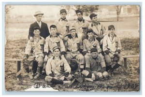 1907 MHS Baseball Team Uniforms Gloves Mitts Bats RPPC Unposted Photo Postcard 