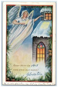 1919 Christmas Floating Angel House Pinecone Chanute Kansas KS Antique Postcard