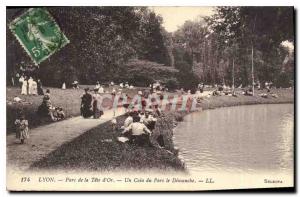 Old Postcard Lyon's Tete d'Or Park A Corner Park on Sunday