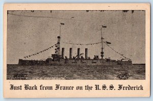 Postcard USS Frederick Back France Battleship Warship World War II c1910 Vintage