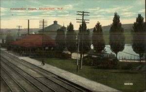 Amsterdam NY RR Train Depot Station c1910 Postcard