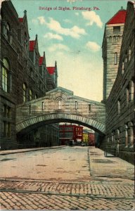 Postcard PA Pittsburgh Bridge of Sighs Street View Streetcar Tracks 1909 F1