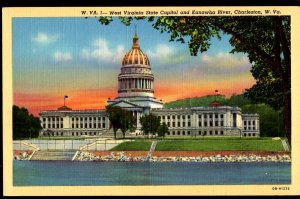 West Virginia CHARLESTON State Capitol and Kanawha River - Linen