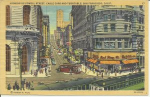 Looking Up Powell Street, Cable Cars and Turntable, San Francisco, Calif