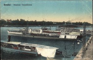 Brindisi Italy Stazione Torpediniere Torpedo Boat Ship Vintage Postcard