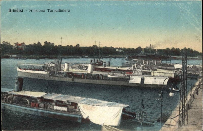 Brindisi Italy Stazione Torpediniere Torpedo Boat Ship Vintage Postcard
