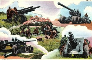 1944 WWII FORT KNOX KENTUCKY U.S. FIELD ARTILLERY CANNON LINEN POSTCARD P396