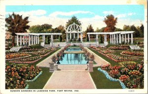 Sunken Gardens Lakeside Park Fort Wayne IND. Indiana Postcard
