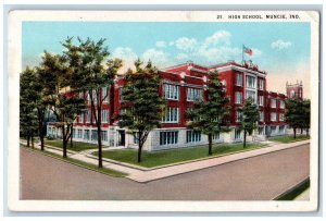 1924 High School Building Muncie Indiana IN Vintage Posted H Hamm Postcard
