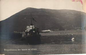 RPPC Photo Italian Navy WWI Torpedo Boat Launching Torpedo