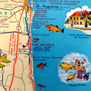 1950 Florida Vacation Travel Map Excellent For Framing MCM Tourguide Gulf Oil