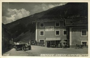 austria, BRENNER, Gasthof Herschbaumer, Car (1930s) RPPC Postcard