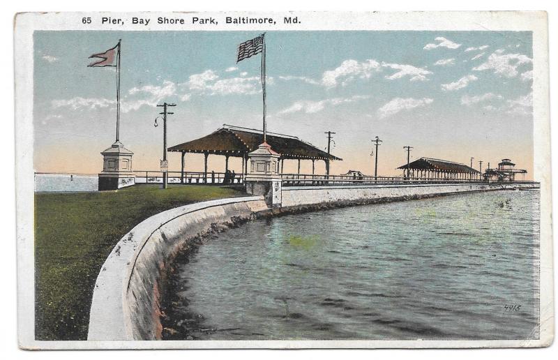 Baltimore MD Bay Shore Park The Pier Vintage Postcard