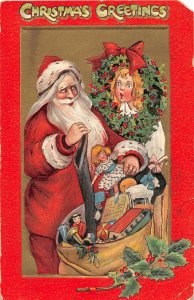 G89/ Santa Claus Christmas Postcard c1910 Gassaway Wreath Pretty Girls 21