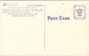 Linen Postcard Karl Ratzsch's Restaurant 320 East Mason St Milwaukee, Wisconsin