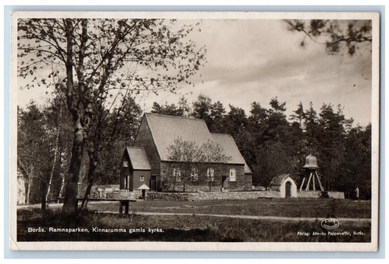 Boras Sweden Postcard Ramnaparken Kinnarumma Old Church c1930's RPPC Photo