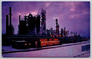 Imperial Oil Refinery Night Dartmouth Nova Scotia Canada Chrome Postcard K11