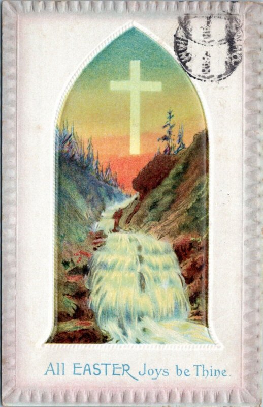 Postcard All Easter Joys be Thine - Cross river waterfall