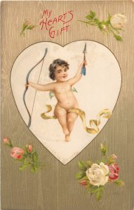 G47/ Valentine's Day Love Holiday Postcard c1910 Cupid arrow Bow Heart 16