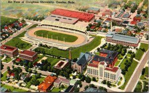 Vtg Aerial View of Creighton University Stadium Omaha Nebraska NE Linen Postcard