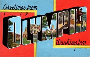 Greetings From Olympia Washington Large Letter Linen