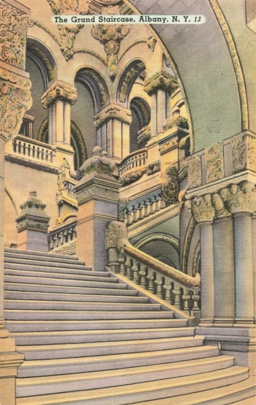 Postcard Grand Staircase Albany New York