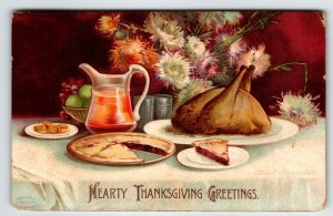 Thanksgiving Postcard Signed Ellen Clapsaddle Turkey Dinner Pie Embossed 1907