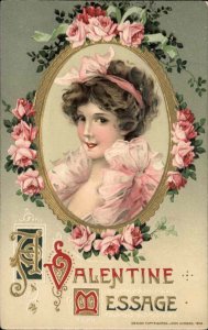 Valentine Beautiful Woman Ruffled Dress John Winsch Schmucker Postcard