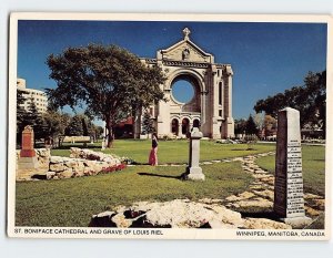 Postcard St. Boniface Cathedral And Grand Of Louis Riel Winnipeg Canada