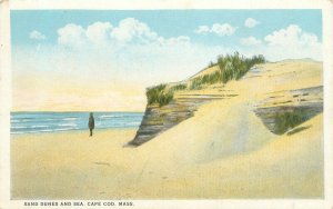 Cape Cod  Massachusetts Sand Dunes & Sea White Border Postcard Unused