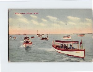 Postcard River Scene, Detroit, Michigan